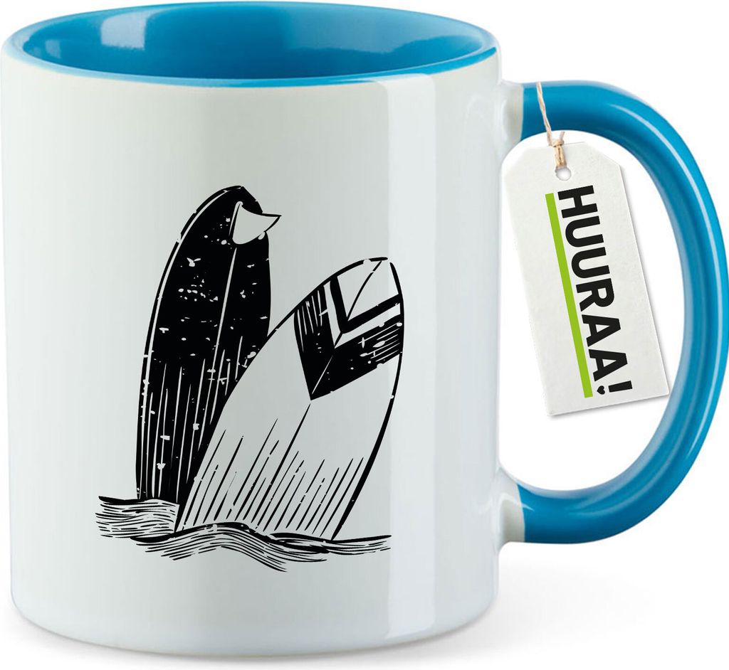 Huuraa Kaffeetasse Surfboard Board 330ml Blau Keramik Kaffeebecher Geschenkidee