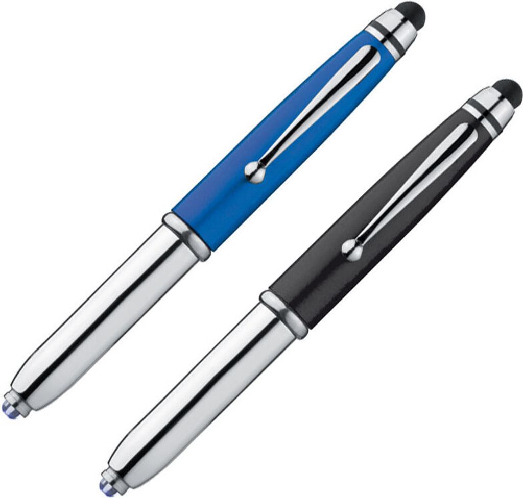 2x Touchpen Kugelschreiber mit LED Licht & Touchscreenstift / 1x blau + schwarz