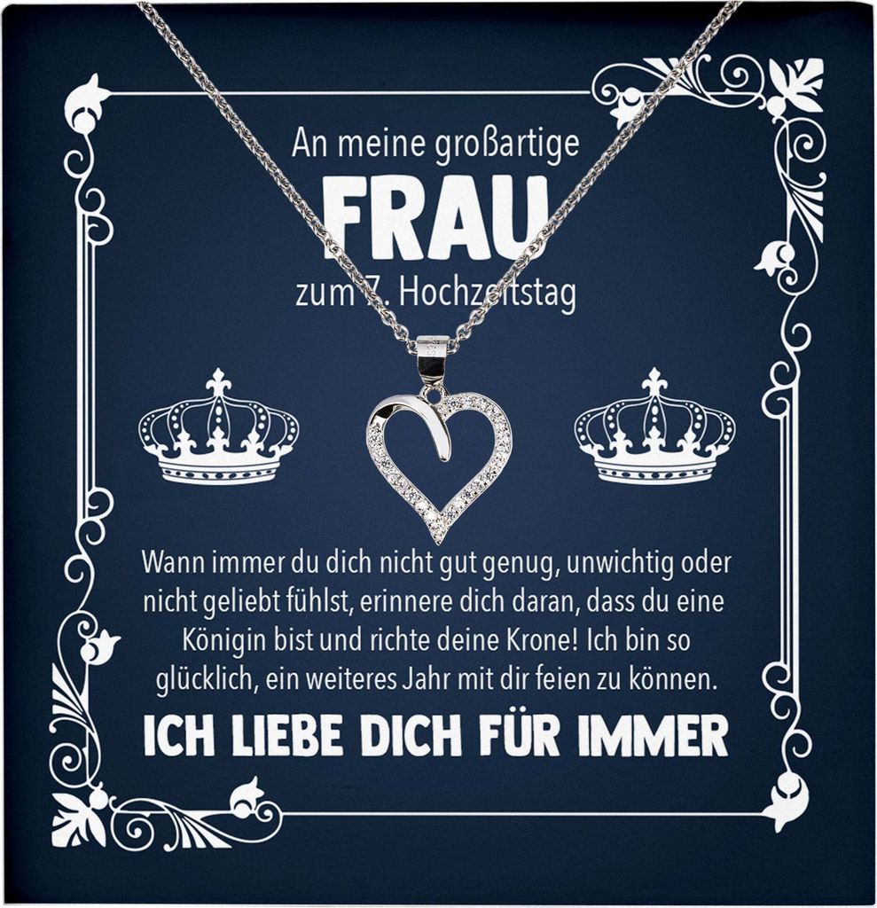 22Feels Ehefrau Königin 7. Hochzeitstag Geschenk Ich Liebe Dich Frauen Herz Halskette Damen Collier mit 23 Zirkonia Steinen (Damen Silber 925/000 ...