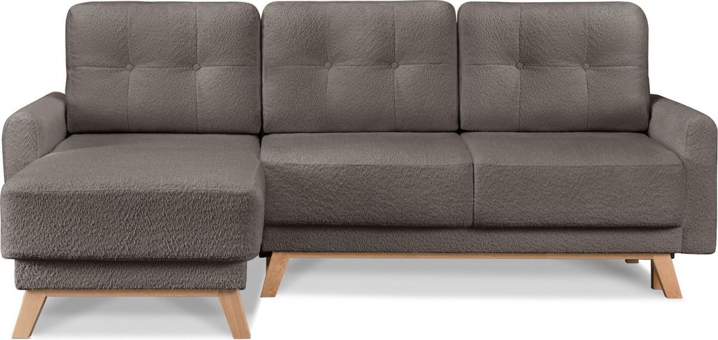 Konsimo Linke Ecksofa mit ausziehbar Liegfläche "VISNA", Braun, Stoff, Scandinavian, 228x79x165