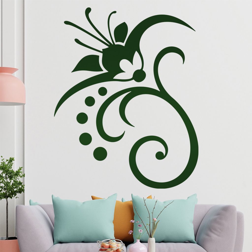Blume - Linien Punkte Wandtattoo in 6 Größen - Wandaufkleber Wall Sticker - Dekoration, Küche, Wohnzimmer, Schlafzimmer, Badezimmer