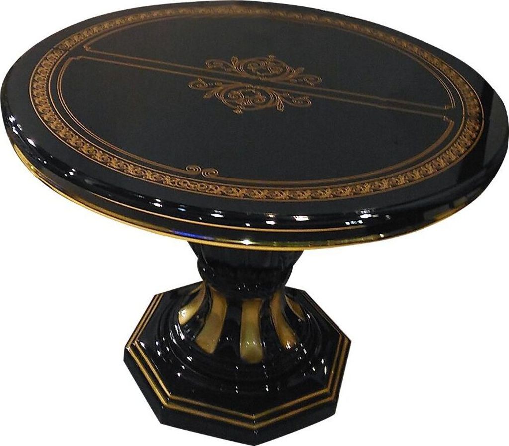 Barock Esstisch Bella in Schwarz/Gold Rund Ausziehbar
