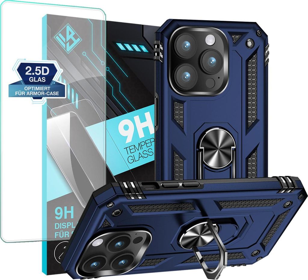 Armor Outdoor Handyhülle für Apple iPhone 14 Pro Max Handy Panzer Case Schutzhülle mit 9H Displayglas Displayschutz Farbe: Blau