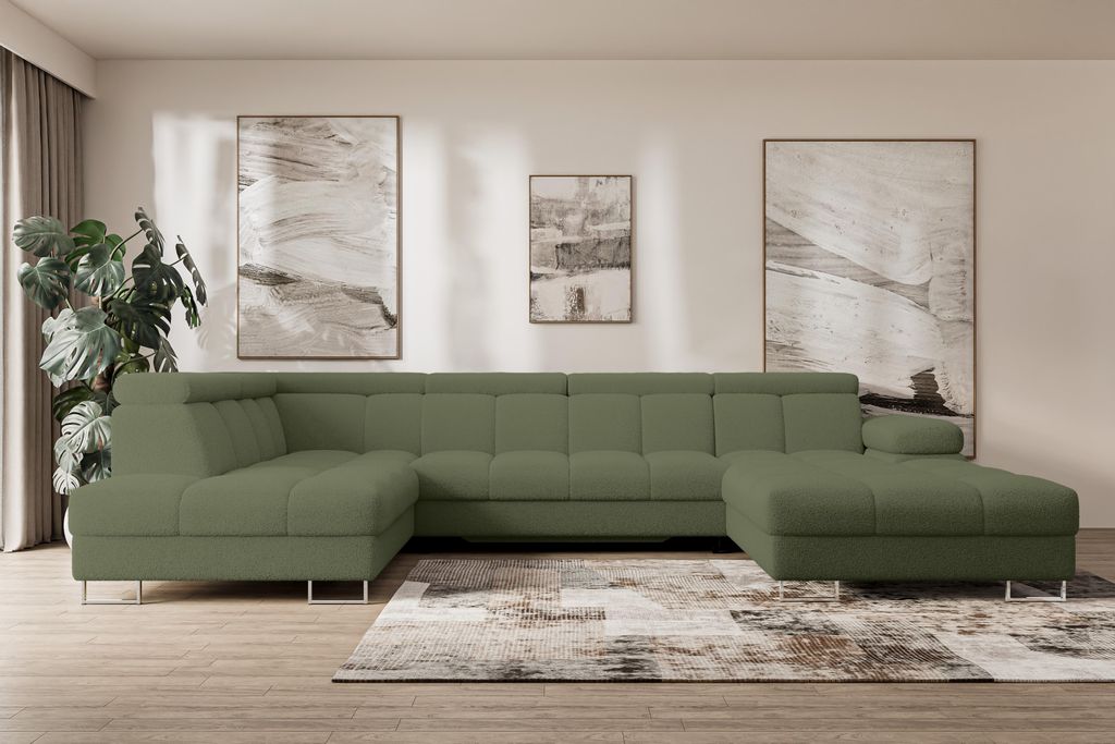 ALTDECOR Ecksofa - COMA U - 345x203x79 - Grün Corner Sofa Eckcouch Couch U-Form, Schlafcouch Ausziehbar Wohnlandschaft