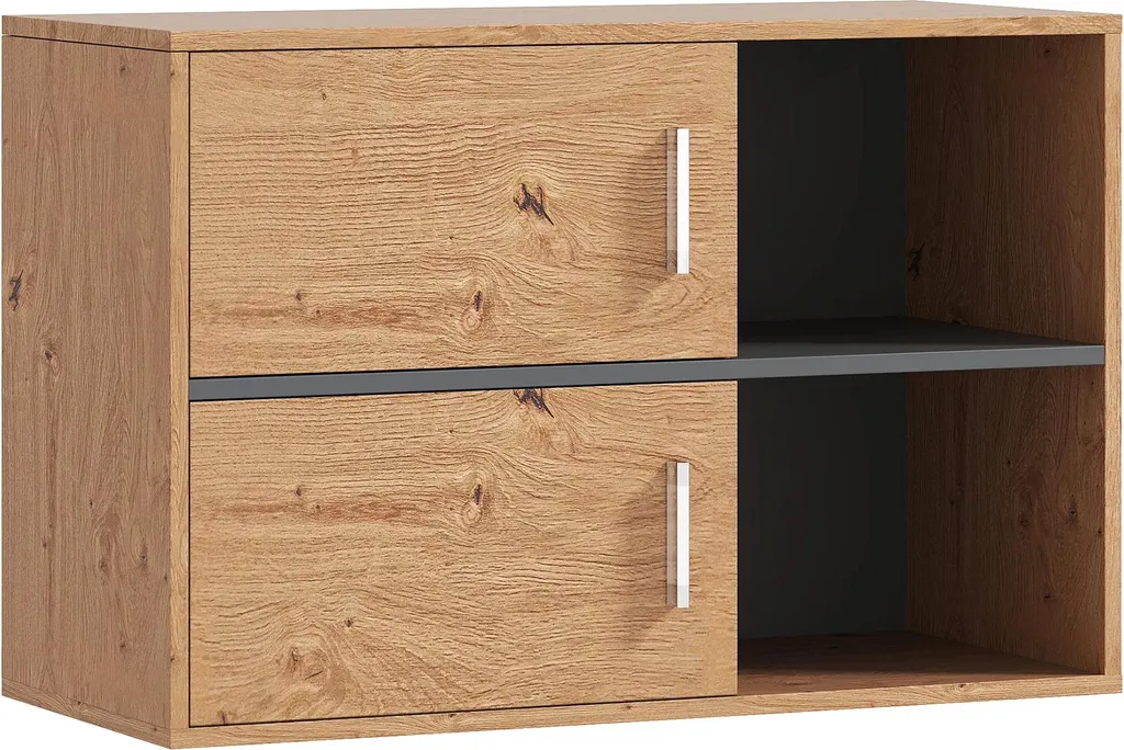 Armoire salle de bain bois naturel 2 portes et niches de rangement