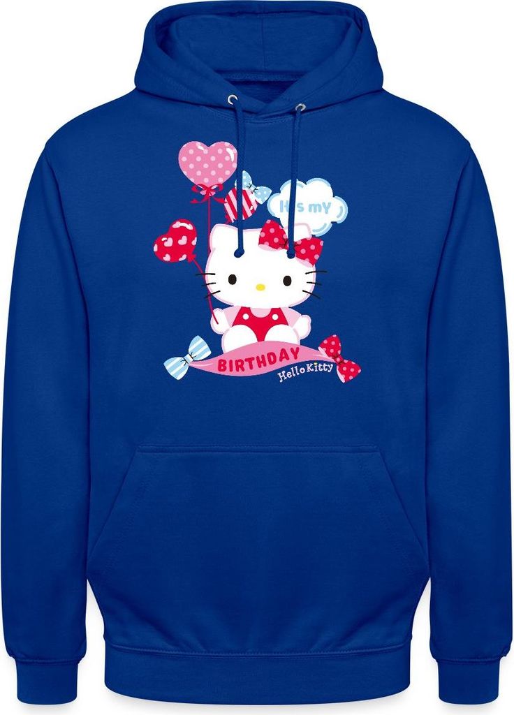Spreadshirt Hello Kitty Mit Ballons Mein Geburtstag Uni Hoodie, L, Royalblau
