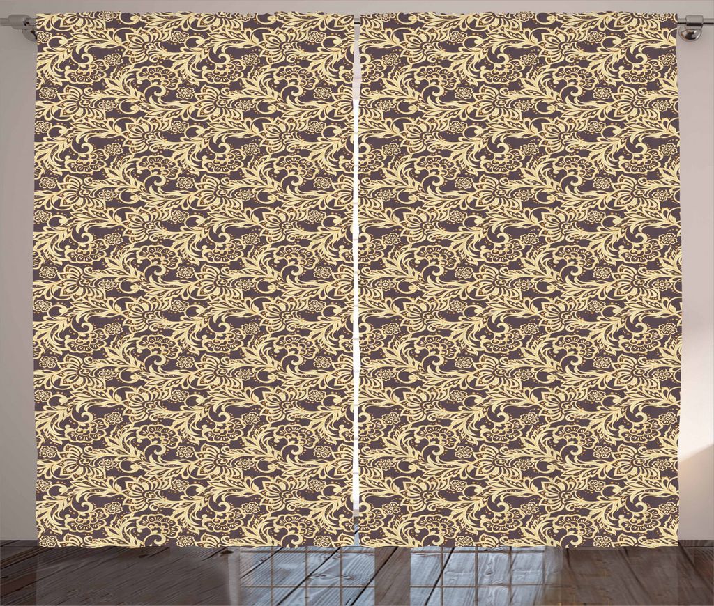 ABAKUHAUS asiatisch Rustikaler Vorhang, Arabisches traditionelles Blumen, Wohnzimmer Universalband Gardinen mit Schlaufen und Haken, 280 x 225 cm, ...