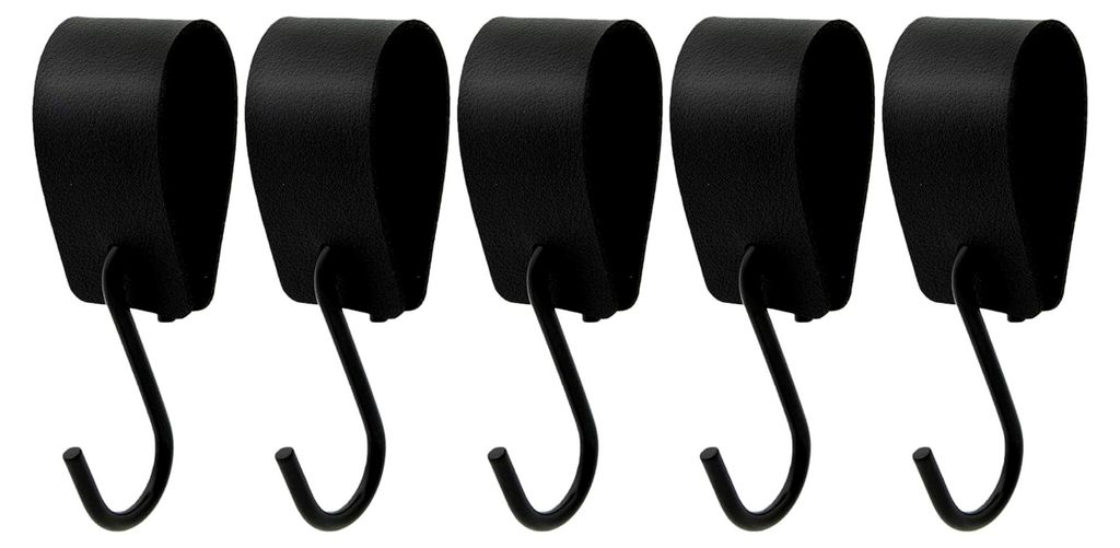 S-Haken Schwarz mit Lederschlaufe, Garderobenhaken zum Schutz der Kleidung, Haken zum Einhängen für Kleiderstangen in Küche, Bad, Schlafzimmer u...