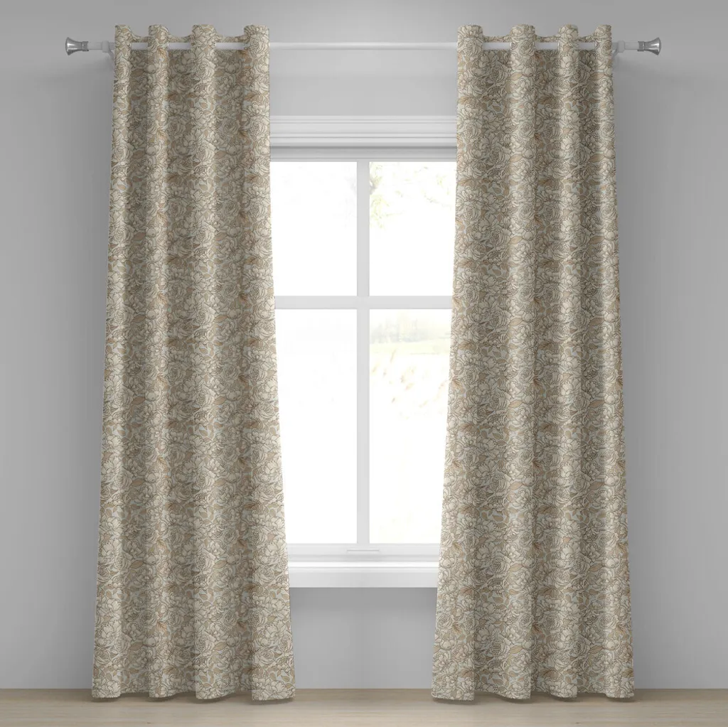 Rideau beige botanique à œillets avec impression numérique de fleurs