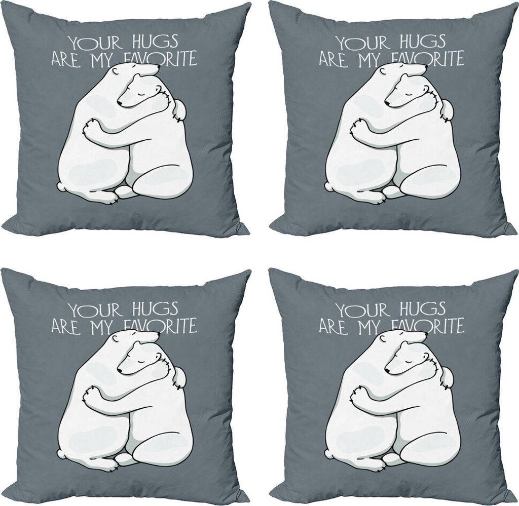 ABAKUHAUS Bär Kissenbezug Set (4 Stück), Ihre Umarmungen Beschriftung Valentines, Moderner Doppelseitiger Digitaldruck, 40 cm x 40 cm, Blau, Grau...
