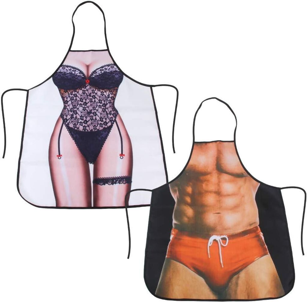 sexy 3D-Schürzen – muskulöser Mann/sexy Frau – wasserdicht – witziges Geschenk – Küche