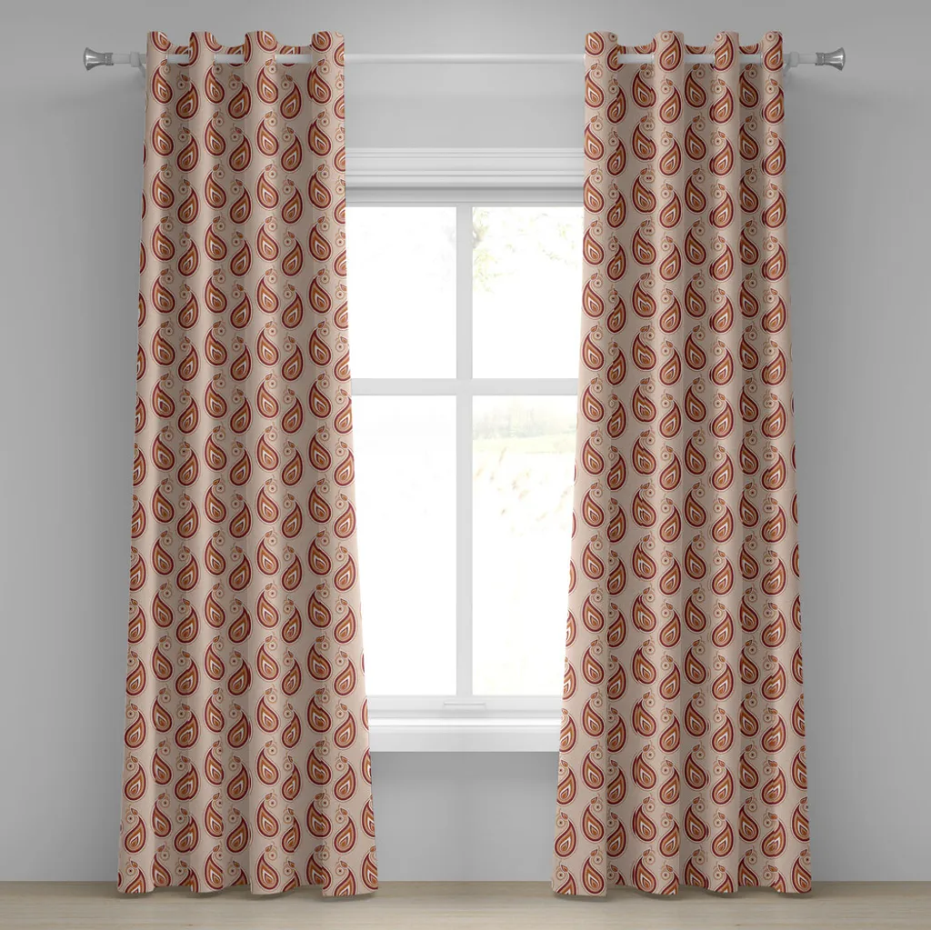 Rideaux décoratifs à motifs Paisley Orange Pêche ABAKUHAUS 2 Panneaux