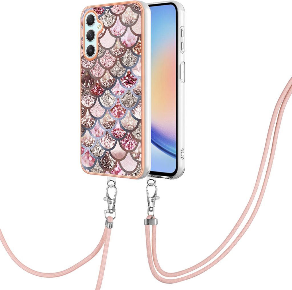 Handykette Hülle für Samsung Galaxy A25 Muster TPU Schutzhülle mit verstellbarem Tragegurt Kaffee
