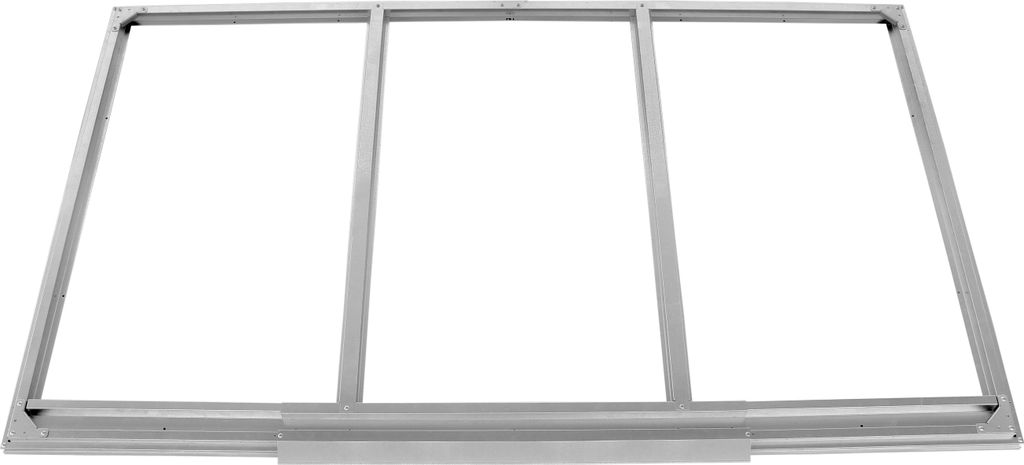 A metal frame structure for a floor or base.