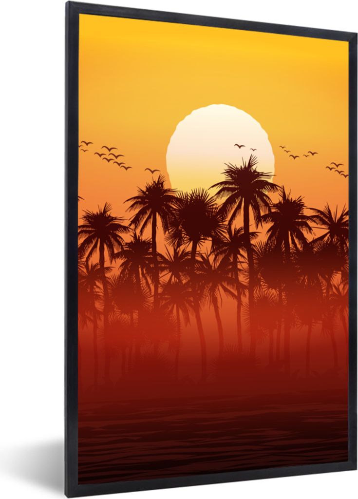 MuchoWow MuchoWow Gerahmtes Poster Sonne - Vogel - Palme 60x90 cm - Poster mit zchwarzem Bilderrahmen - Kunst