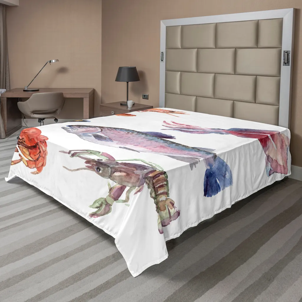 Drap Plat Décoratif Illustration Fruits de Mer 266x260 cm ABAKUHAUS