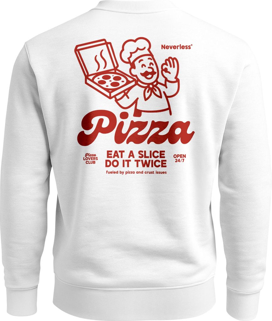 Sweatshirt Herren Pullover mit Backprint Pizza Eat a Slice Fashion Streetwear Fun Food Print Retro Style Neverless
