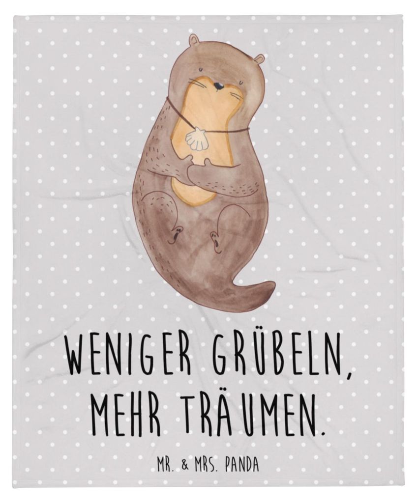 Mr. & Mrs. Panda Kuscheldecke Otter Muschel - Grau Pastell - Geschenk, Optimistisch, Seeotter, Bettdecke, Tagesdecke, Motivation, Sofadecke, Decke,...