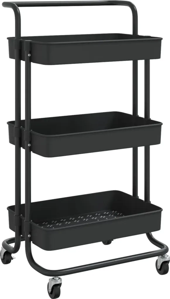 Carrello Organizzatore Nero Opaco 3 Livelli Ferro/ABS 42x35x85 cm