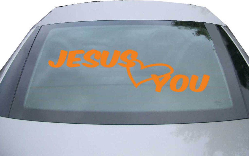 Indigos UG - Aufkleber Heckscheibe & Motorklappe DE7010 - orange - 600x157 mm - Jesus love you Christentum - Auto Scheiben Fenster Heckklappe Tunin...