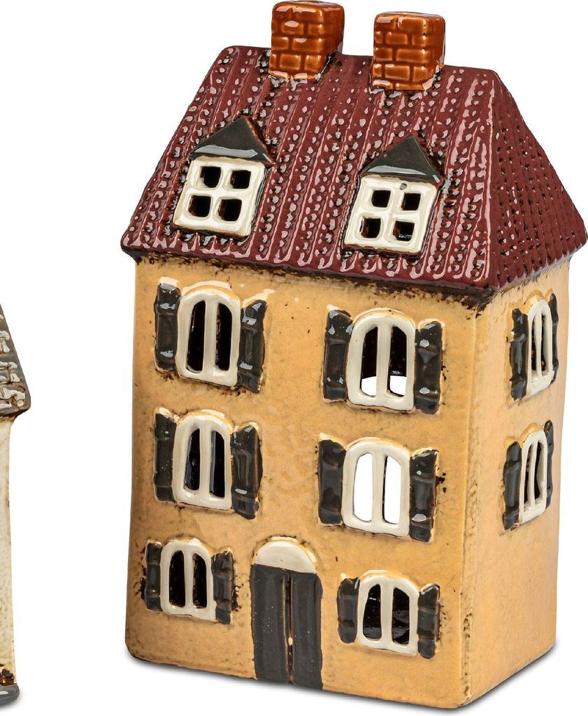 Windlicht Haus ANTIK H. 22cm orange braun aus Steinzeug Formano
