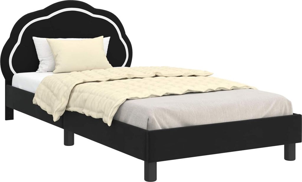 vidaXL Kinderbettgestell mit Kopfteil Schwarz 90 x 190 cm Samt