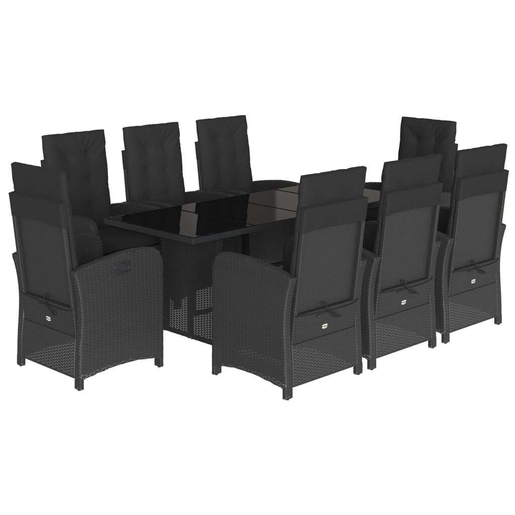 vidaXL 9-tlg. Garten-Essgruppe mit Kissen Schwarz Poly Produktbild 