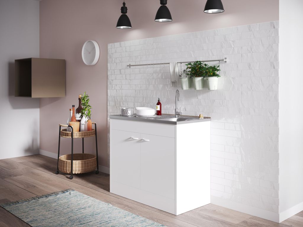 Komplettspüle Spüle Unterschrank mit Drehtüren 100 x 50 cm