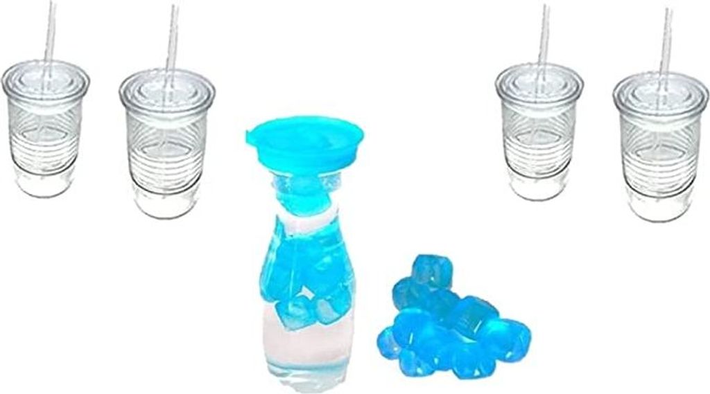 Grünes Trinkgeschirr-Set Glas: 1,0 l Karaffe mit Kühlung & Deckel, bruch- & hitzebeständig, 4 Gläser mit Trinkhalm, 10 Dauereiswürfel