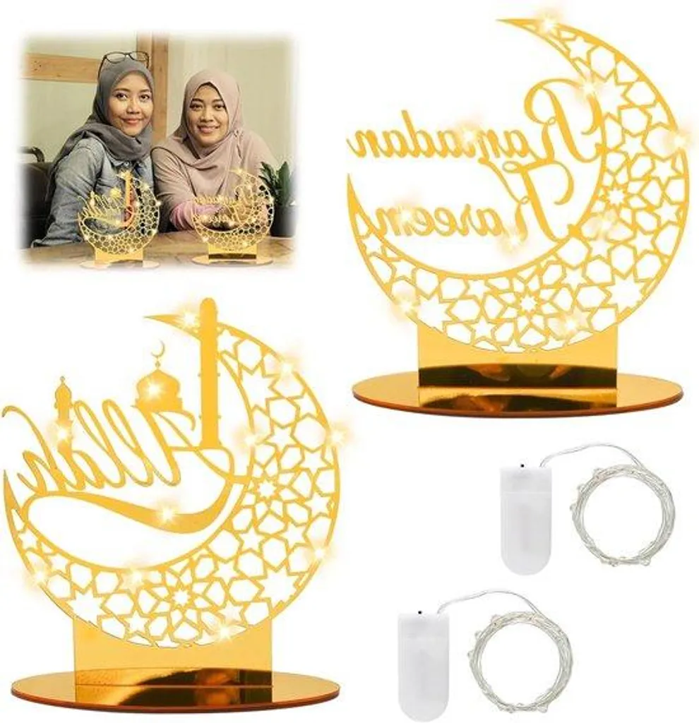 Lampe Lunaire de Ramadan en Acrylique - Veilleuse Étoile Blanche 20cm
