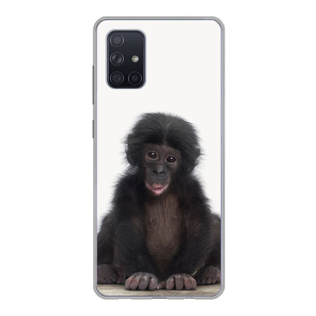 MuchoWow Handyhülle Schutzhülle Hülle für Samsung Galaxy A51 Kind - Affe - Schimpanse - Babytiere - Jungen - Mädchen Silikon Softcase Handy ...