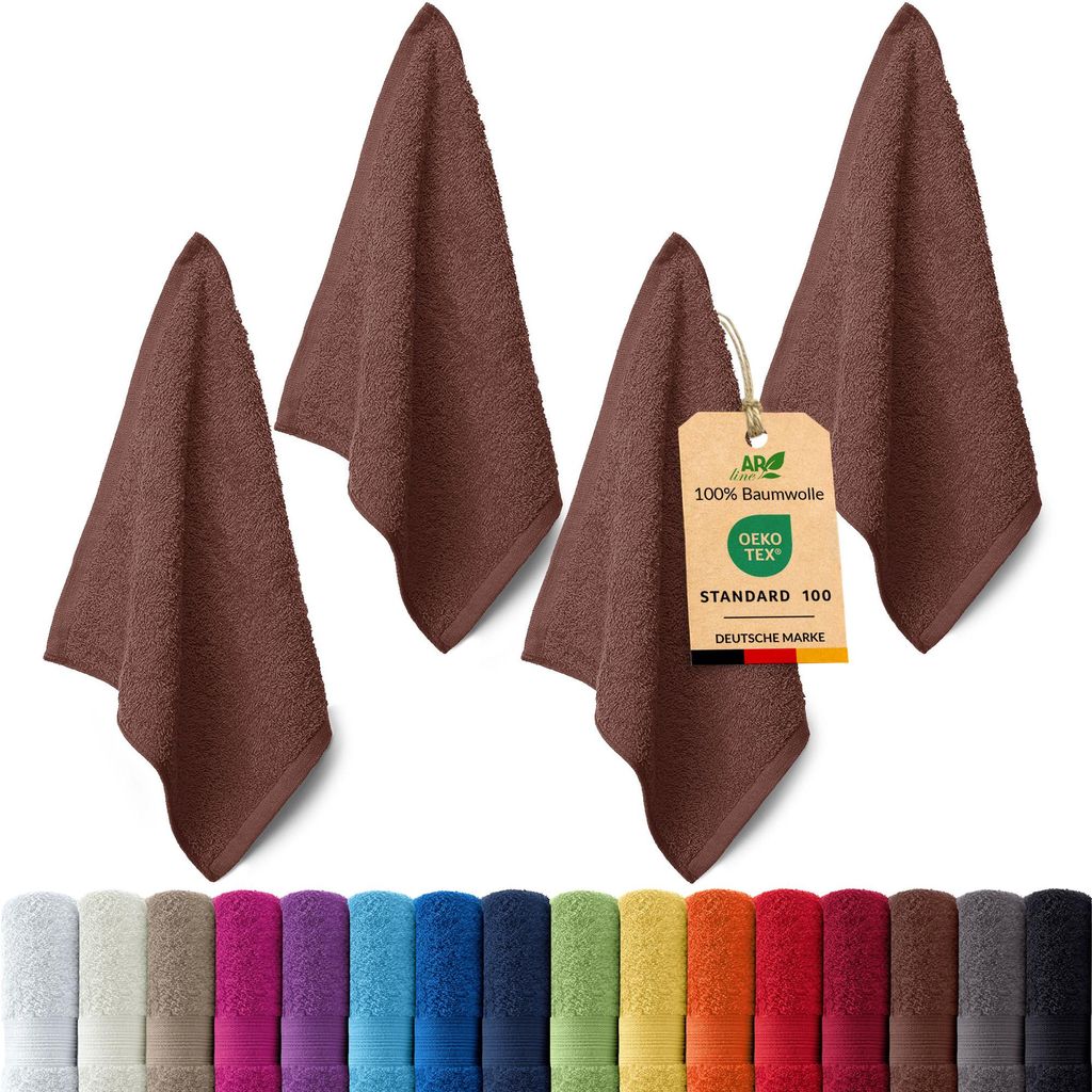 4er-Set ARIZONA Handtuch-Serie von AR Line – 100% Baumwolle, 500 g/m², 4er-Set Seiftücher 30x30 cm, Schokobraun