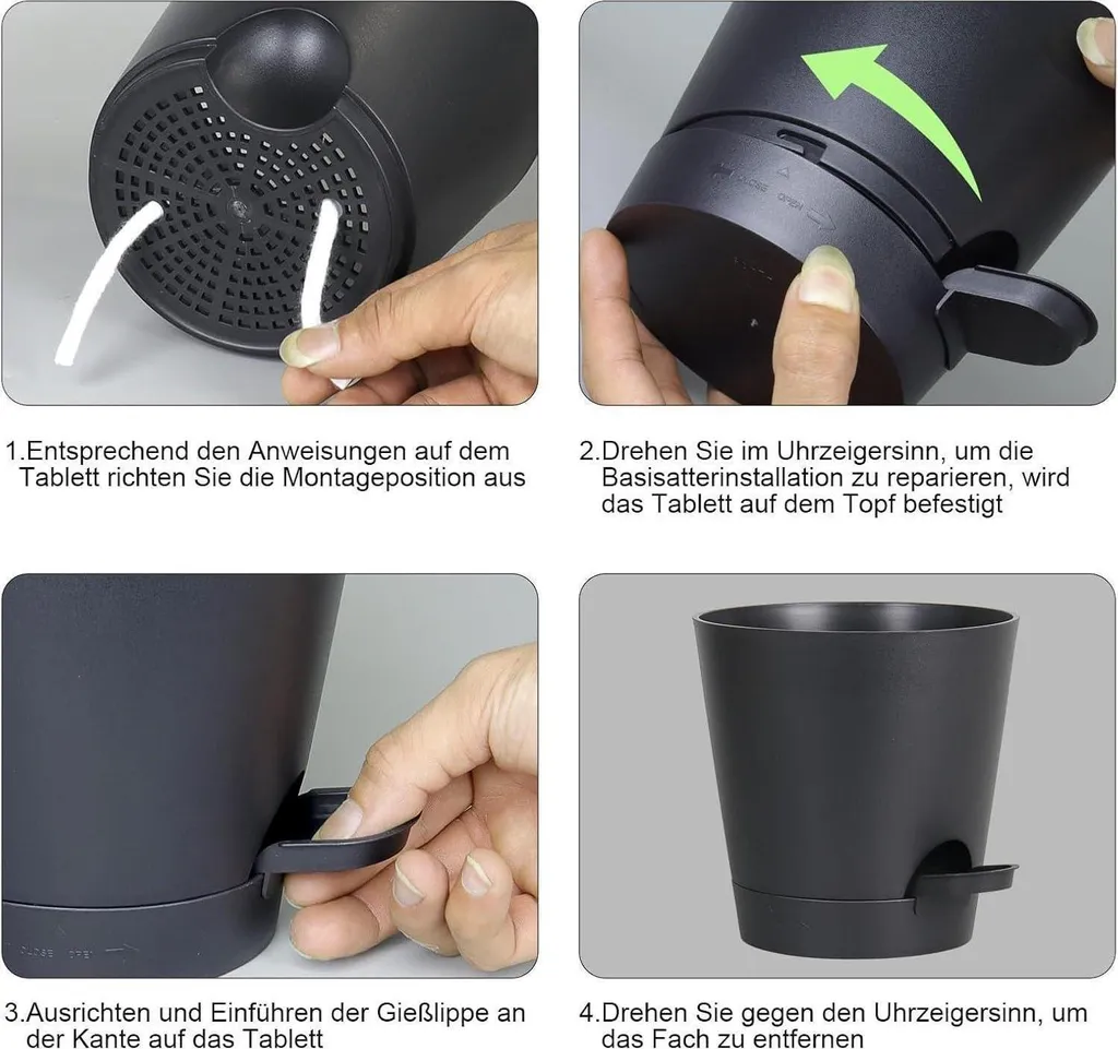 Pots de fleurs avec réserve d'eau Pure Black, lot de 6 pièces multi-tailles