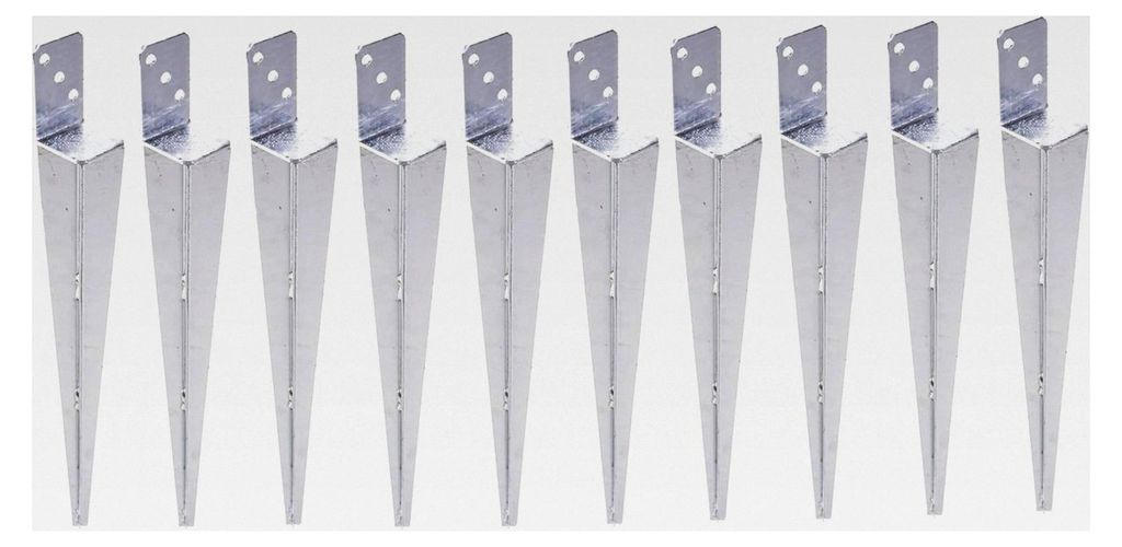 10x Set Einschlag-Bodenhülse Pfostenträger zum Einschlagen L, feuerverzinkt, für Holzpfosten, L-Form 60x600 mm