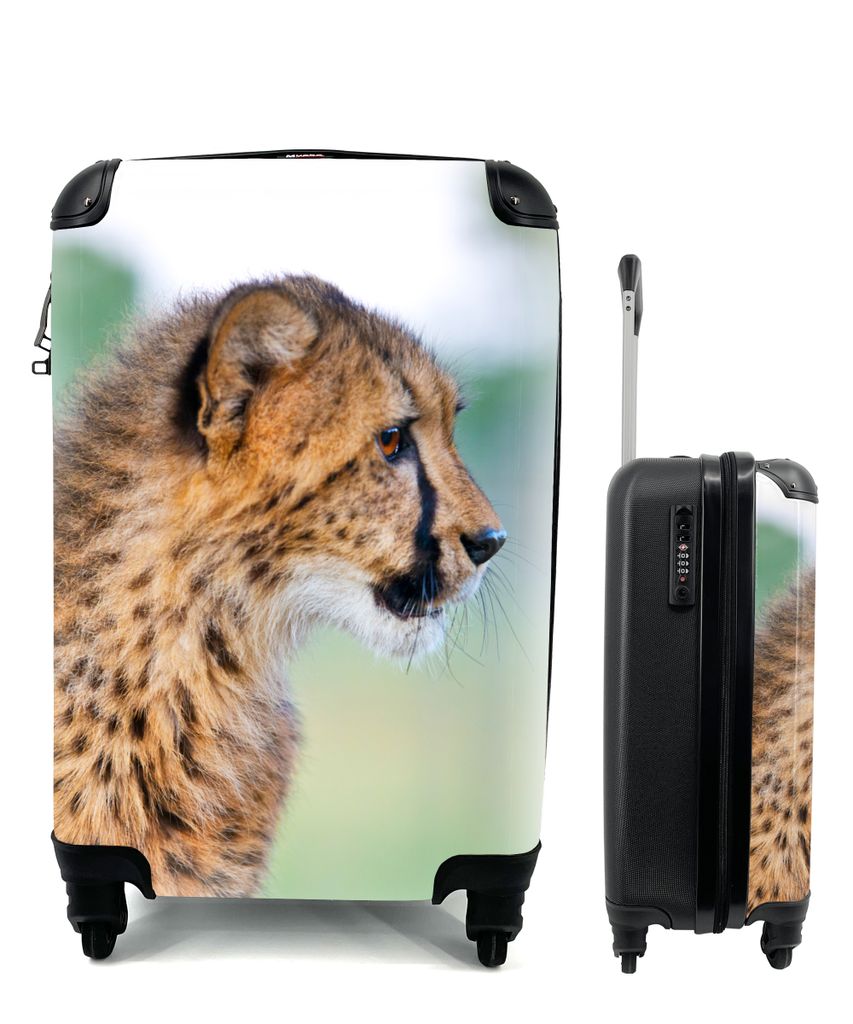 MuchoWow Koffer Handgepäck Trolley Rollkoffer Kleine Reisekoffer mit 4 Rollen - Leopard - Kopf - Haar - Cabin Size < 55x40x23 cm & 55x40x20 cm -...