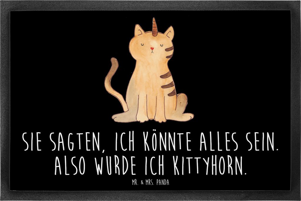 Mr. & Mrs. Panda Schmutzfänger Einhorn Katze 60 x 90 cm - Schwarz - Geschenk, Unicorn, Schmutzmatte, Mieze, fußmatte, Schmutzfangmatte, Regenboge...
