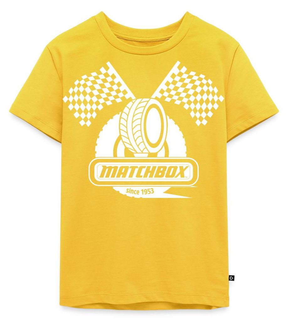Spreadshirt Matchbox 1953 Mit Zielflaggen Rennen Kinder Premium T-Shirt, 122/128 (6 Jahre), Sonnengelb