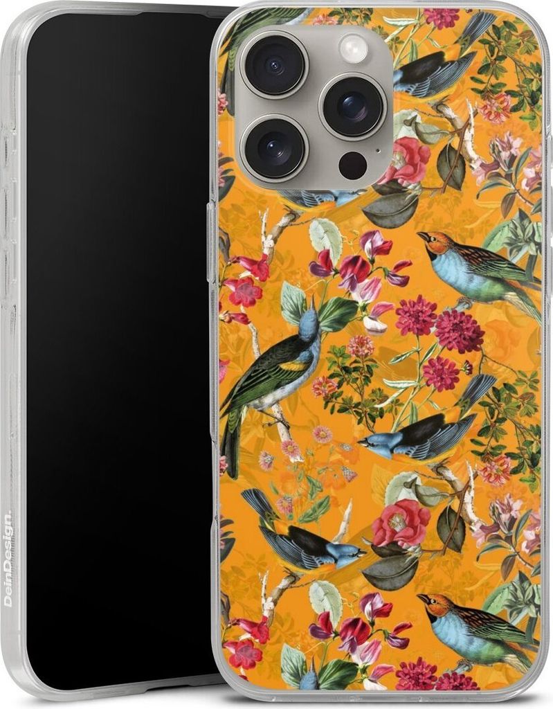 DeinDesign Handyhülle für Apple iPhone 16 Pro Max Silikon Hülle Case Smartphone Schutzhülle Blumen Dschungel Vogel