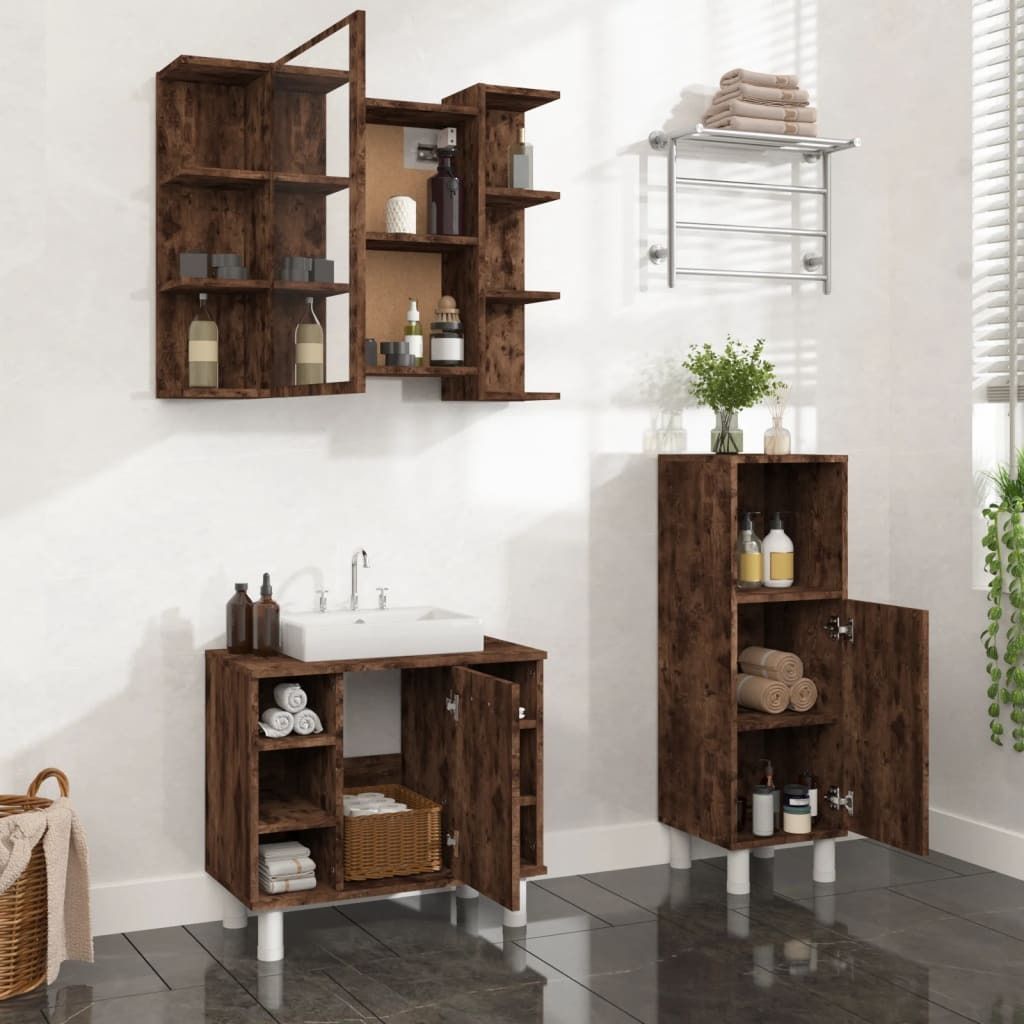Möbel 3-tlg. Badmöbel-Set Räuchereiche Holzwerkstoff - Badezimmer 3187609