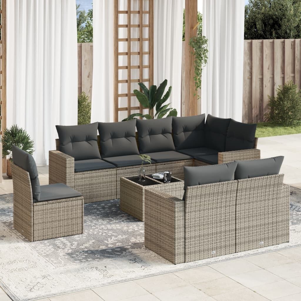 Maison Exclusive - 9-tlg. Garten-Sofagarnitur mit Kissen Grau Poly Rattan