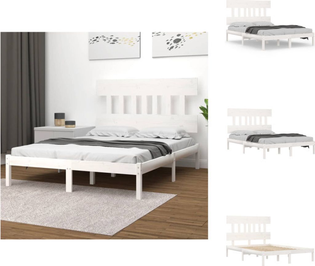 vidaXL Massivholzbett Weiß 160x200 cm - Betten & Bettgestelle