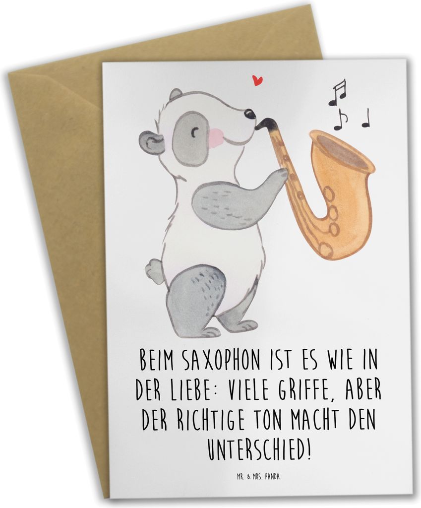 Mr. & Mrs. Panda Glückwunschkarte Saxophon Liebe - Weiß - Geschenk, einladungskarten, Instrument, glückwunschkarten, Blues, Saxophonspiel, weihn...