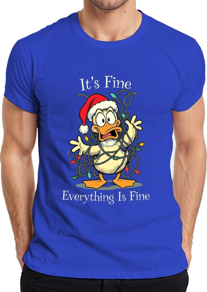 It's Fine Everything Is Fine Ente Weihnachten Lichterkette lustig Herren T-Shirt, Blau, S