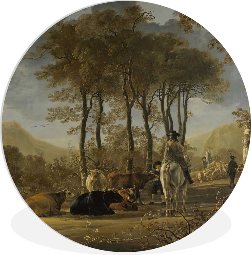 MuchoWow Rundes Wandbild - Runde Bilder Flusslandschaft mit Reitern und Bauern - Aelbert Cuyp Ø 30 cm Kreis Wanddekoration Kunststoff - Wandkrei...