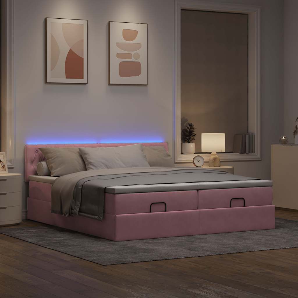 Eleganten-Stil Ottoman-Bett mit Matratzen Rosa 180x200 cm Samt - Klassische Betten CHY2956650