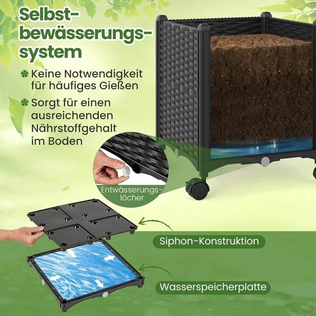 Jardinière avec treillis extensible sur roues - Structure bois modulable