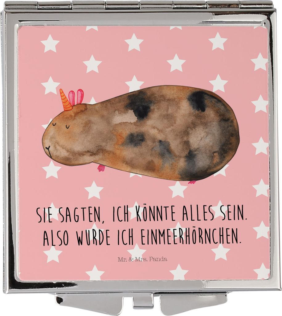 Mr. & Mrs. Panda Frauen Spiegel Einhorn Meerschweinchen - Rot Pastell - Geschenk, Meerschwein, Taschenspiegel, Unicorn, Einhörner, Schminkspiegel,...