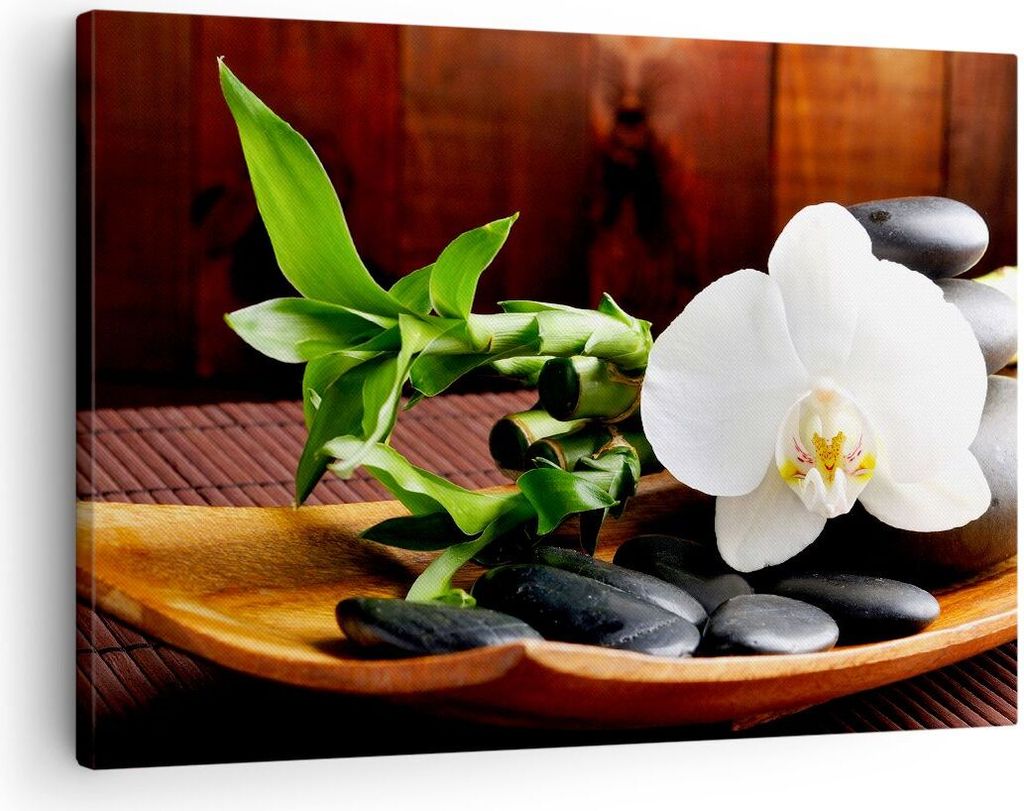 Bild auf Leinwand - Leinwandbild - Bambus Schönheit Dekoration Blume - 70x50cm - Wand Bild - Wanddeko - Leinwanddruck - Bilder - Kunstdruck - Lein...