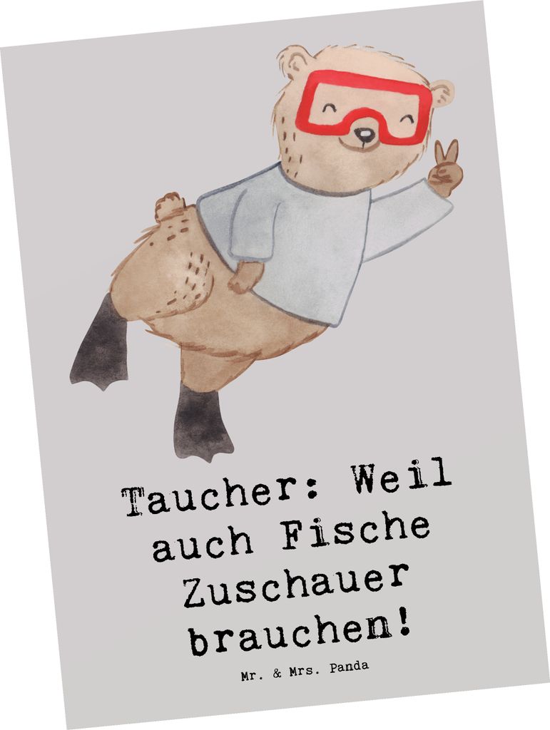 Mr. & Mrs. Panda Ansichtskarte Tauchen Zuschauer - Grau Pastell - Geschenk, Taucher, Kunstkarten, Sportler, Meerestiere, Exploration, Abenteuer, Ta...
