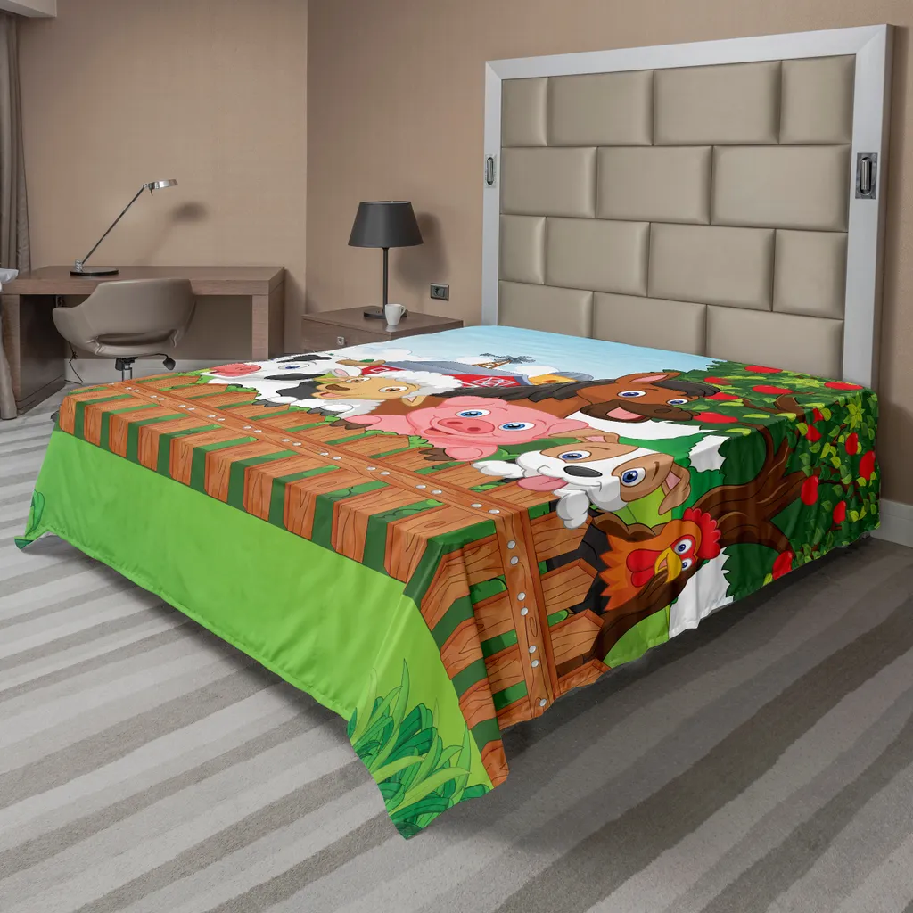 Drap plat anti-plis et doux pour lit enfant motif animaux 260x228 cm durable
